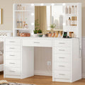FIONESO Large Vanity Desk with Mirror and Lights, Makeup Vanity with 11 Drawers & 6 Open Shelves, 3 Lighting Modes, Brightness Adjustable, Vanity for Girls, White