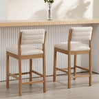 BESTANO 26” Counter Height Bar Stools Set of 2 Linen Upholstered Kitchen Island Stools with Back Mid Century Rectangle Wood Barstools Countertop Bar Chairs, Beige