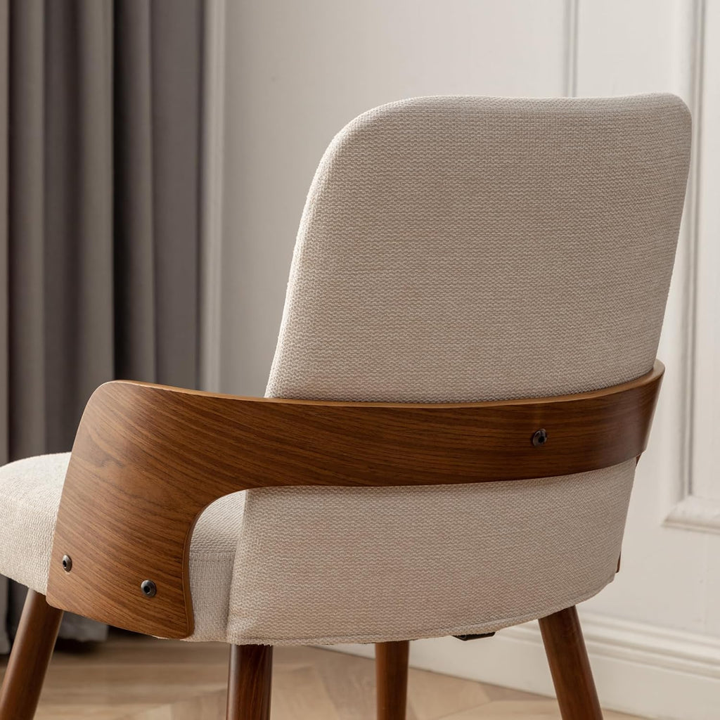 Dining Room Chairs,Mid Century Modern Kitchen Chairs,Upholstered Beige Fabric Accent Chairs,Metal Legs Wooden Desk Chairs Armless and No Wheels for Kitchen Dining Living Room,1PCS