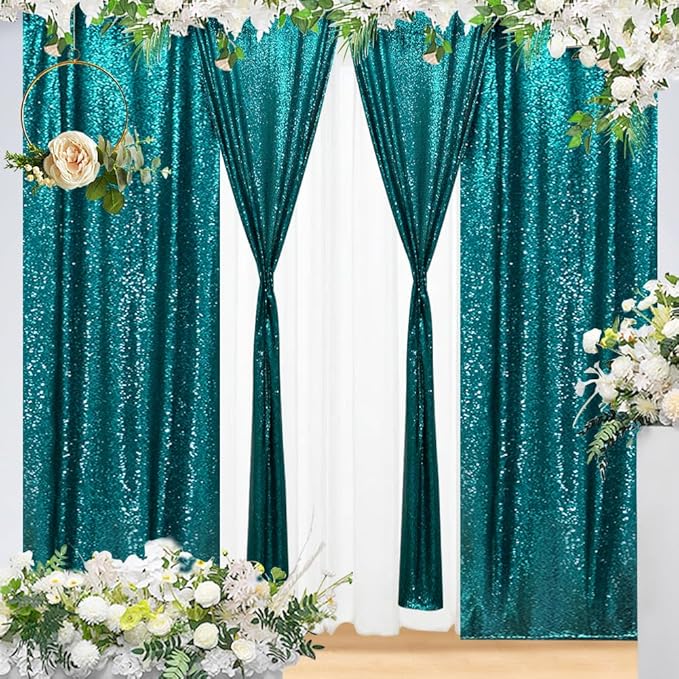 Eternal Beauty Sequin Backdrop Curtains, 2x8 Ft-2 Panels Teal Back Drop for Shimmer Photography Party Wedding Birthday Decor