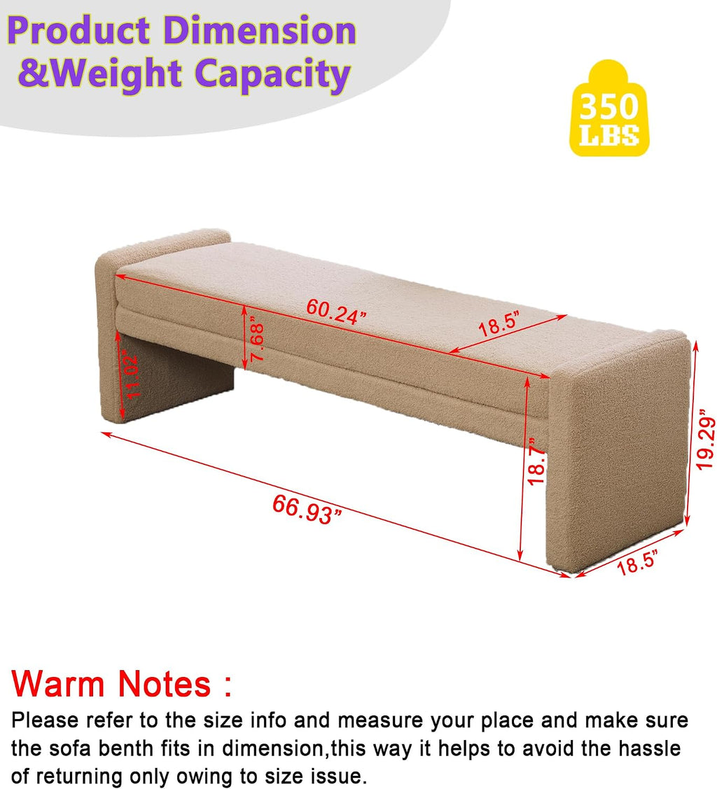 Teddy Bedside Bench for Bedroom King Size,66.9" Minimalist Long Ottoman Benches for Bedroom,Living Room,Entryway,Window,Modern Fuzzy Bed End Bench with Seating for Foot of Bed