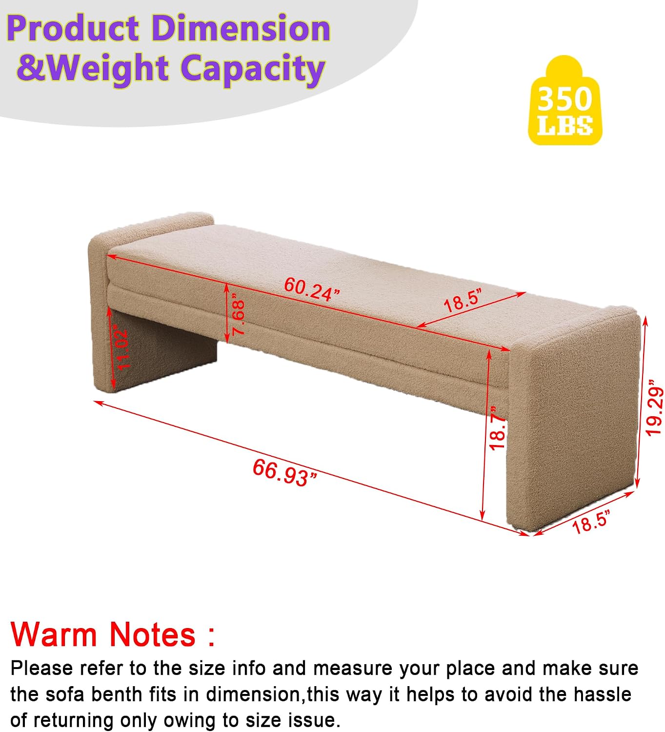 Teddy Bedside Bench for Bedroom King Size,66.9" Minimalist Long Ottoman Benches for Bedroom,Living Room,Entryway,Window,Modern Fuzzy Bed End Bench with Seating for Foot of Bed