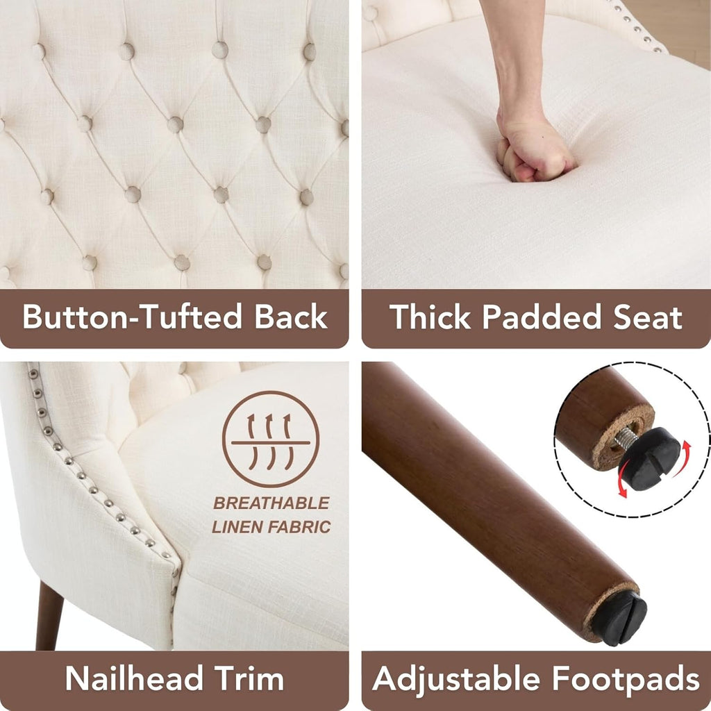 chairus Tufted Slipper Accent Chairs Set of 2, Linen Upholstered Armless Living Room Chairs with Nailhead Trim, Mid-Century Modern Wingback Side Chairs for Bedroom Office Reception, Cream White