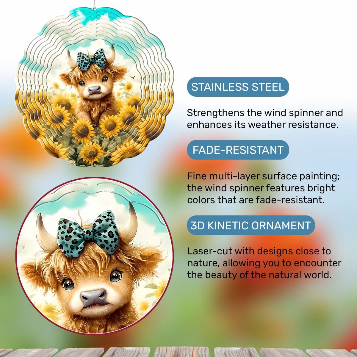 Owl Hanging Wind Spinners for Women Men, 12 Inch Metal 3D, Stainless Steel Hanging Wind Catchers Sculpture for Outside, Christmas Decoration Garden, Unique Gift Xmas