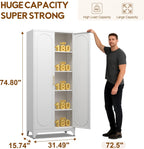 UNICOLY 75" Tall Pantry Storage Cabinet with Doors and 4 Adjustable Shelves, Freestanding Cupboard for Kitchen, Dining Room, Living Room, Bathroom, White