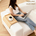 Bamboo Couch Arm Tray Table, Foldable Sofa Rest with Non-Slip Base Portable Armchair Cup Phone Holder for Drinks, Remote, Snacks Fits Most Recliners Couches, Easy-Clean Surface(Bamboo)