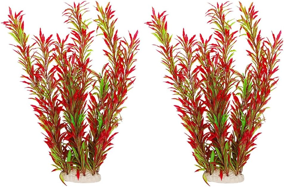 DSkoiph 2 pcs Aquarium Decor Plastic Plants Extra Large 21 Inches Artificial Fish Tank Plants Tall Fish Tank Decorations Artificial Green Water Plants (Wine)
