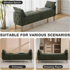 67"End of Bed Storage Bench King Size,Upholstered Bedroom Bench,Green | Linen Storage Bench for Bedroom End of Bed ,2 Cushion, Vintage Wood Legs ,Tufted,Storage Ottoman Bench for Entryway Window