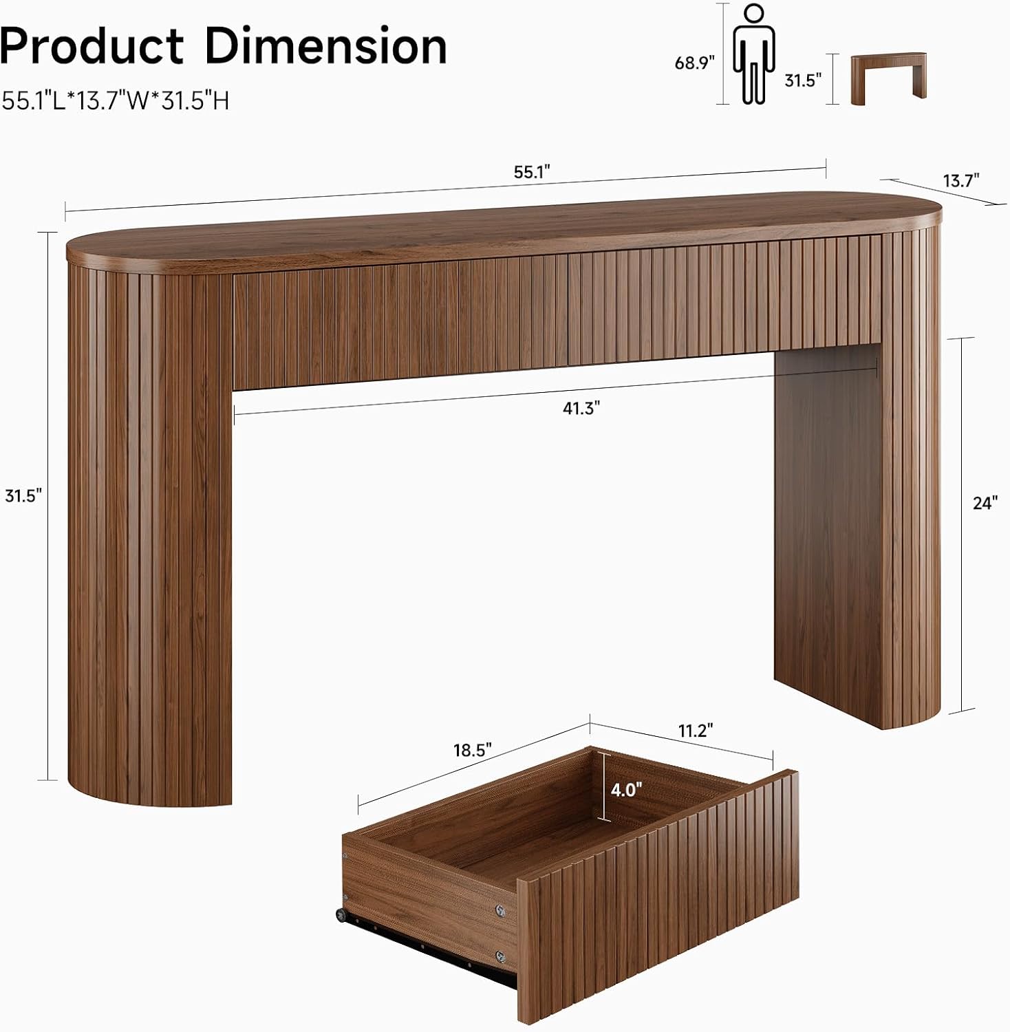 ONBRILL 55 Inch Console Table with 2 Drawers, Entryway Tables with Storage