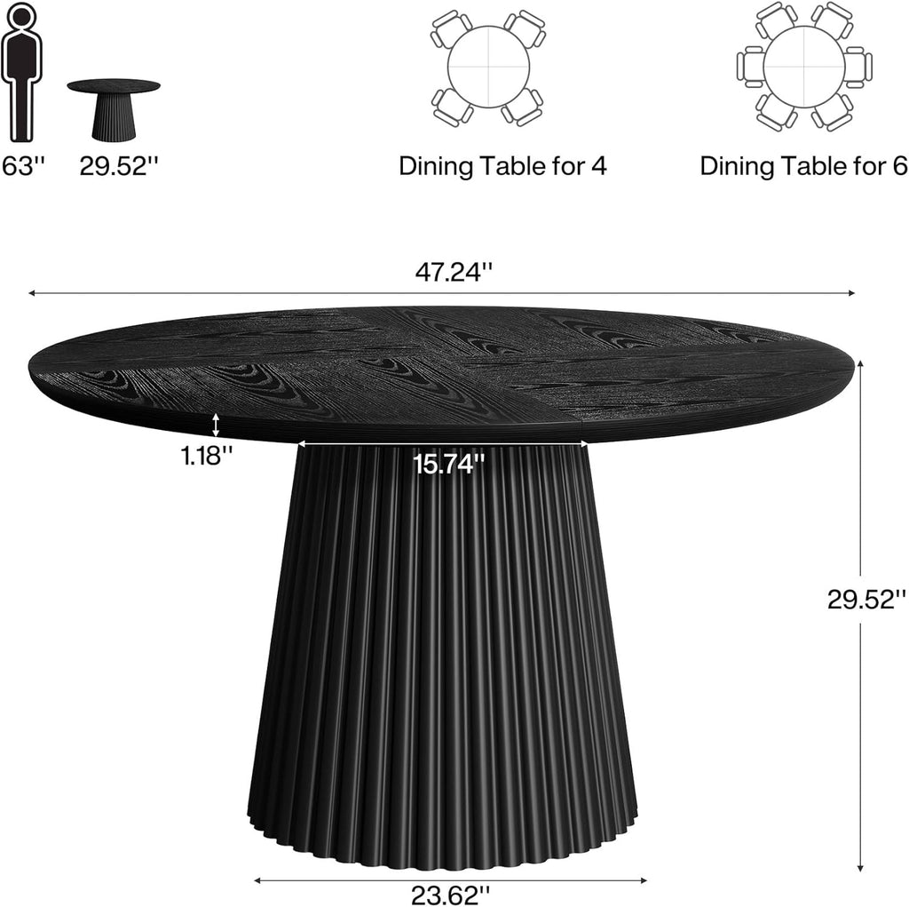 Tribesigns 47" Round Dining Table for 4-6 People, Farmhouse Circle Kitchen Table with Heavy Duty Fluted Pedestal Base for Dining Room, Kitchen, Living Room (Table Only)