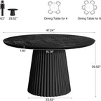 Tribesigns 47" Round Dining Table for 4-6 People, Farmhouse Circle Kitchen Table with Heavy Duty Fluted Pedestal Base for Dining Room, Kitchen, Living Room (Table Only)