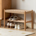 Solid Oak Shoe Bench Assembled, Farmhouse Shoe Rack Bench with Woven Rope Design for Entryway, Living Room, Bedroom, Hallway, 11.8" x 23.6" x 16.1", Natural