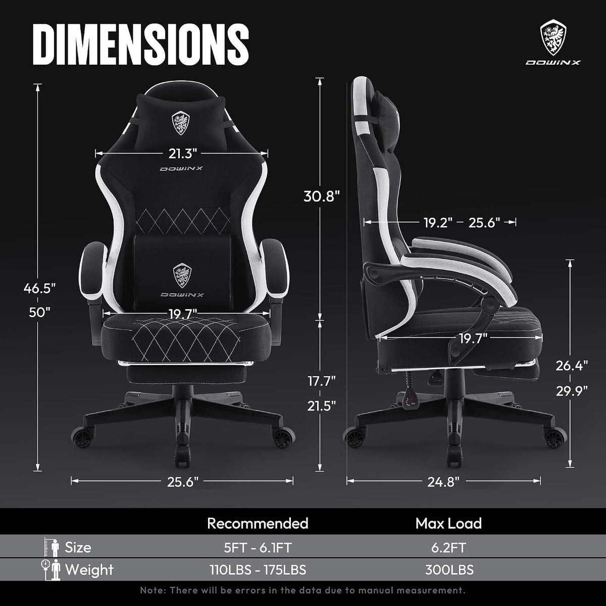Dowinx Fabric Gaming Chair, Ergonomic Computer Chair with Footrest and Pocket Spring Cushion, Height Adjustable Video Gamer Chair with Lumbar Support for Adults, Black