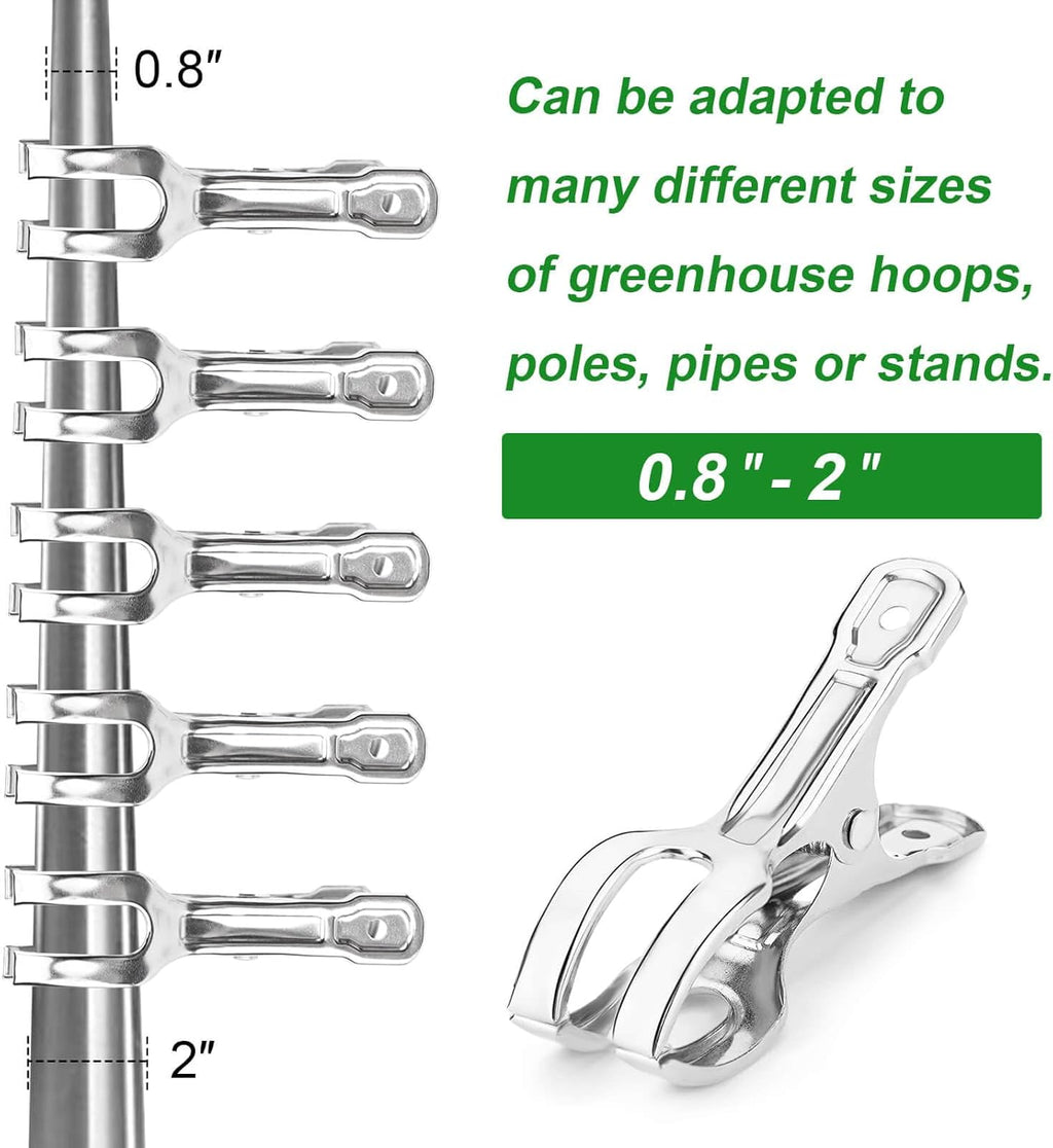 Upgrade Large Garden Clips, Stainless Steel Greenhouse Clamps for 3/4'', 1'', 2'' Pipes, Strong Grip Garden Clamps for Greenhouse Hoop, Heavy Duty Row Cover Clips for Netting, 24PCS