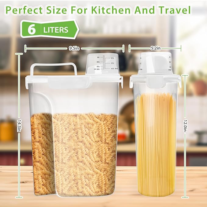 Rice Storage Container, 5 to 10lb Dry Food Airtight Dispenser, Pet Dog Cat Food Canister, BPA Free Clear Plastic Kitchen and Pantry Organization Bin for Oatmeal, Cereal, Pasta, Flour White