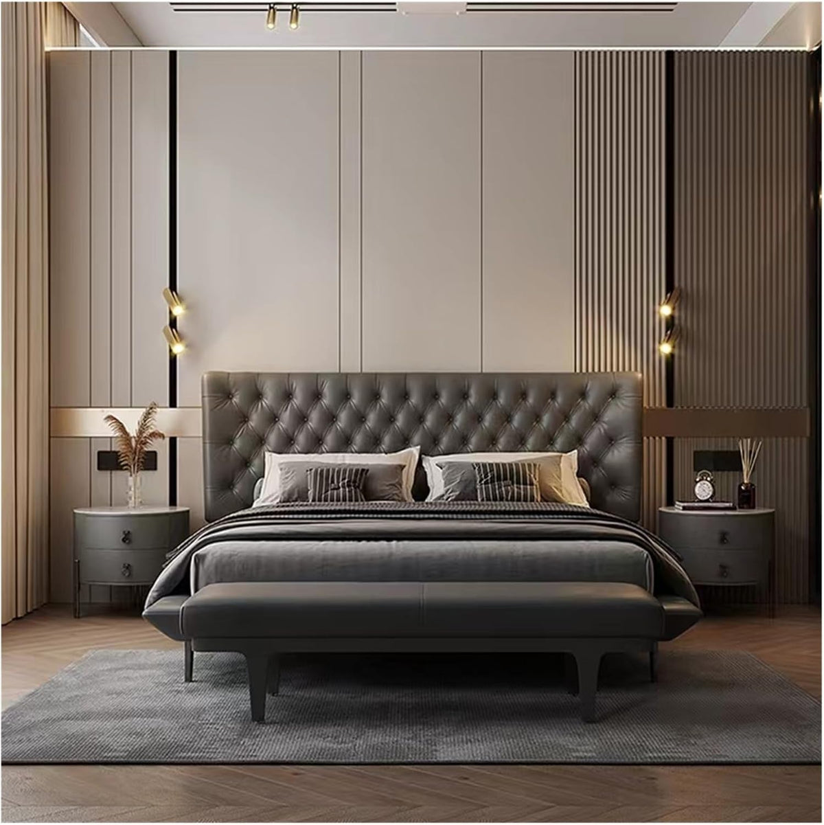 Modern Black PU Leather Modern Ottoman Bench, Upholstered Bedroom Benches Footrest Stool Indoor for Entryway Living Room Dining Entryway(140 * 45 * 42cm)