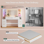 Big Vanity Desk, Fluted Makeup Vanity with Mirror Lights, Dressing Table | Large, Charging Station, Sound Sync Chasing LED Lights, Wood Vanities, Luxury Glass Cabinets, 8 Drawers, Girls, Women