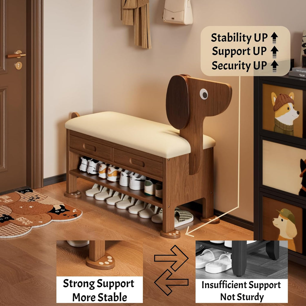 Wooden Shoe Storage Bench Cabinet Rack for Entryway Closet, with Upholstered Cushion Seating Organizer Entrance (31.5 inch)
