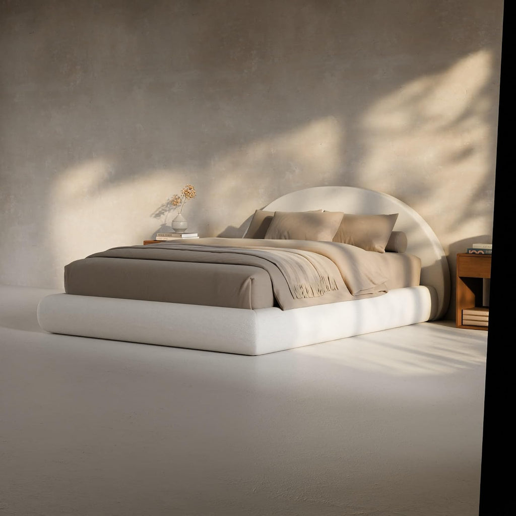 RECCI AirFrame Half-Moon Upholstered Queen Platform Bed Frame