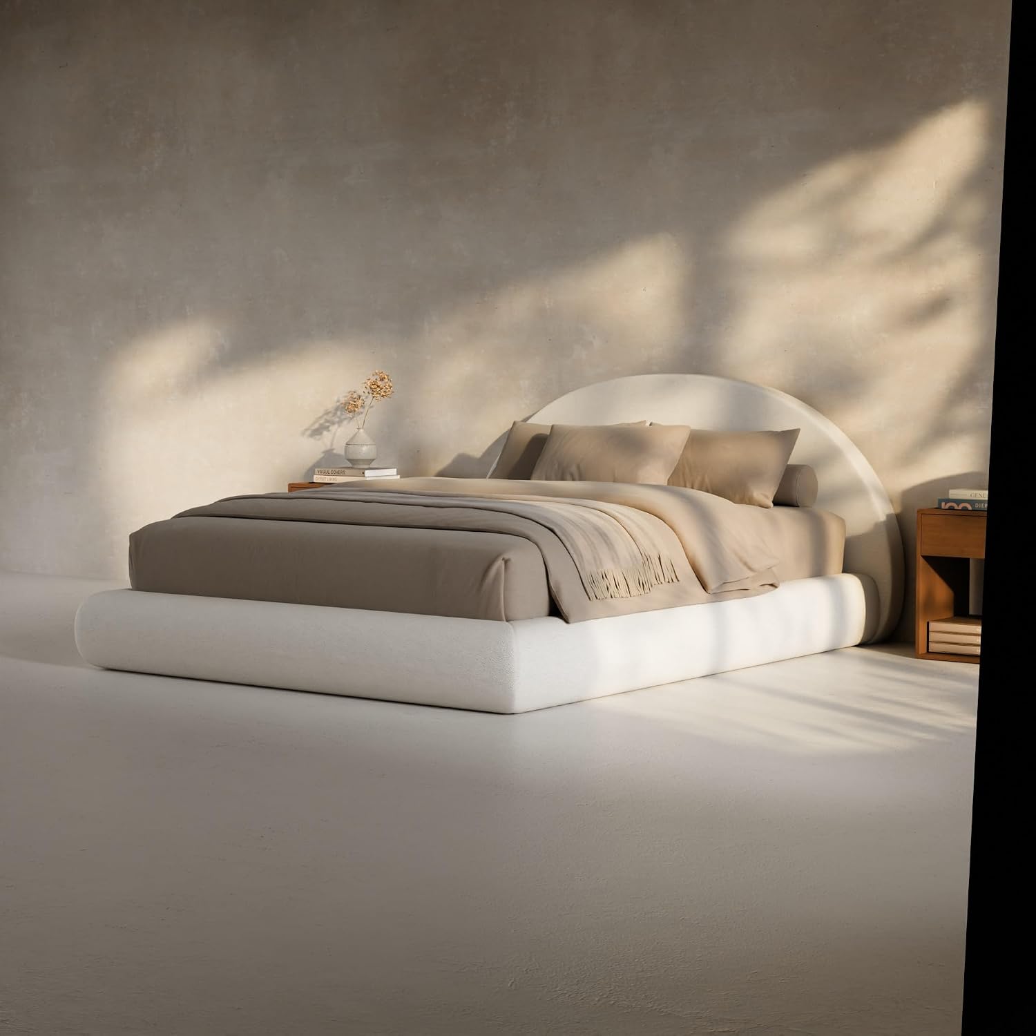 RECCI AirFrame Half-Moon Upholstered Queen Platform Bed Frame