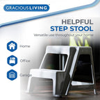 Gracious Living 2-Step Stool, Portable Plastic Stepping Stool for Dorm, Home, Classroom, or Office, 18"L x 18.75"W x 16"H - 300 Pound Capacity, Gray
