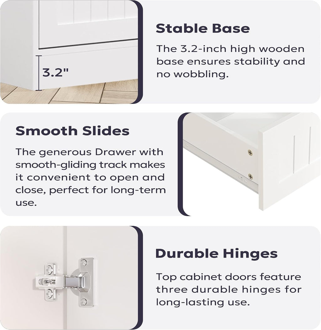 Furnify 71" Tall Kitchen Pantry Storage Cabinet with Doors & Drawer, White | Farmhouse Freestanding Cupboard with Adjustable Shelves, Rustic Wood Pantry for Dining Room Living Room
