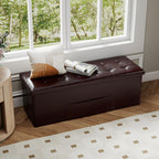 43 Inches Folding Storage Ottoman Bench, Foldable Foot Rest Stool End of Bed Bench with Side Pocket, Storage Chest for Living Room, Entryway & Bedroom (Brown)