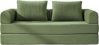 4-in-1 Folding Convertible Sofa Bed, 78 Inch Oversized Corduroy Loveseat Sleeper with Pull Out Bed, Futon Couch for Living Room Bedroom, No Assembly Needed, Olive Green