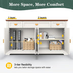 HLR Buffet Cabinet with Drawers,60” Large Sideboard Storage Cabinet with Shelves and Doors,Modern Farmhouse Wooden Coffee Bar Credenza for Dinning Room,Kitchen,Living Room,White
