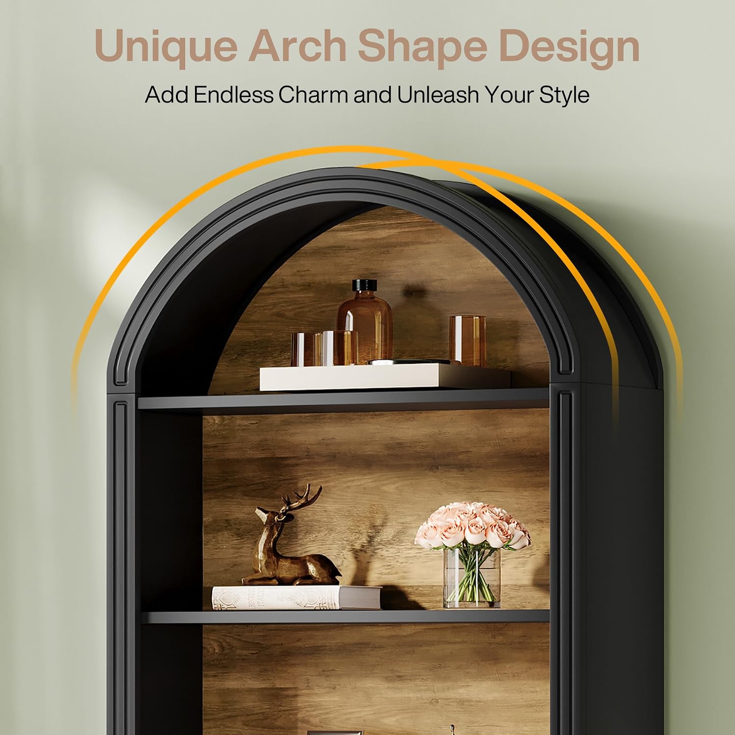 Tribesigns 6-Tier Black Arched Bookshelf, 77.16" Tall Arched Bookcase with Storage Shelves, Floor Standing Open Display Shelving Unit for Living Room, Bedroom, Home Office