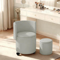 JPBSTO Rolling Round Vanity Chair with Storage, Swivel Makeup Chair with Folding Back, PU Leather Small Upholstered Ottoman for Bedroom Living Room
