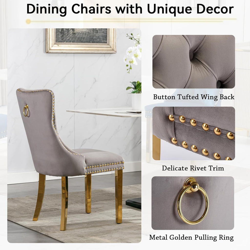 5 Piece Marble Dining Set for 4, 70.87" Rectangular Dining Room Table with 4 Grey Velvet Chairs, Gold Stainless Steel Frame, Luxury Modern Kitchen Table Set for Dining Room, Easy Assembly