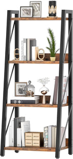 HOOBRO Ladder Shelf, 4-Tier Bookshelf, Corner Bookcase, Freestanding Storage Shelf Display Organizer, for Living Room, Bedroom, Home Office, Kitchen, Rustic Brown and Black BF304CJ01