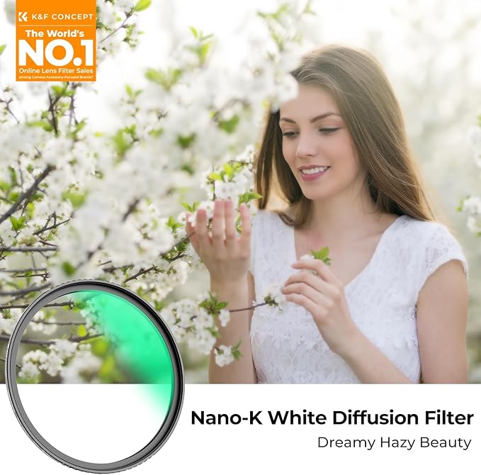 K&F CONCEPT 77mm White Mist 1/4 Filter, 18 Multi-Layer Coatings Dreamy Soft White Diffusion Filter with Cleaning Cloths for Portrait/Video/Vlog Photography