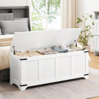 MAHANCRIS 47.2" Storage Chest Extra Large, Wooden Storage Bench with 2 Safety Hinges, Entryway Shoe Bench, 47.2x15.7x19.7 Inch, Easy Assembly, Storage Trunk for Living Room, Bedroom, White SCBW4901