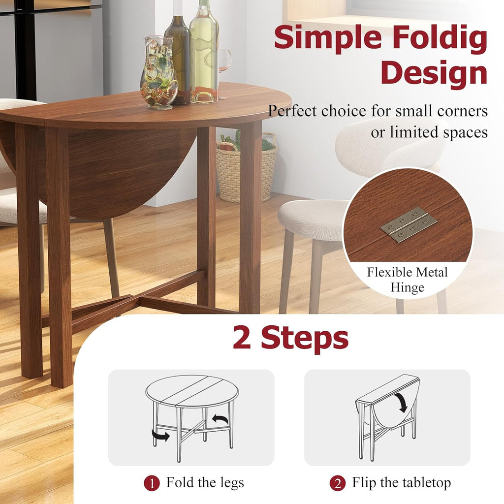Tangkula 36" Foldable Round Dining Table, Kitchen Table w/Solid Rubber Wood Legs, Dual Drop Leaf Design, Farmhouse Circle Diner Table for 2-4 People, Dining Room, Living Room, Restaurant (Round)