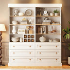 Vyre 71" Tall Farmhouse Kitchen Pantry, Set of 2 Large Storage Cabinets with 3 Drawers, Adjustable Shelves, Wood Versatile Hutch Cabinet for Living Room, Dining Room