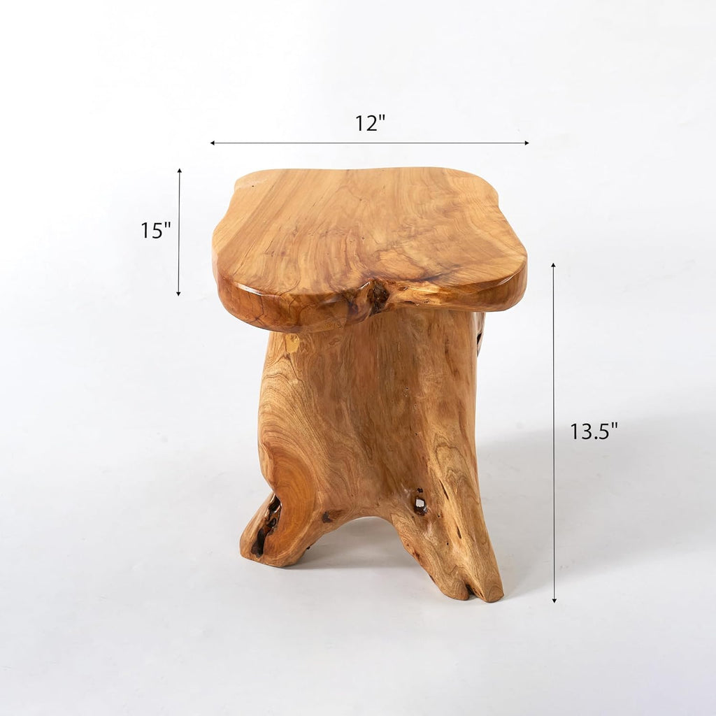 Greenage Cedar Roots Mushroom Accent Stool 12" x 15" x 13.5" Height Natural Wood Side Table Home Décor Rustic Plant Stand Accent Tree Stump Stool End Table for Living Room Live Edge Table