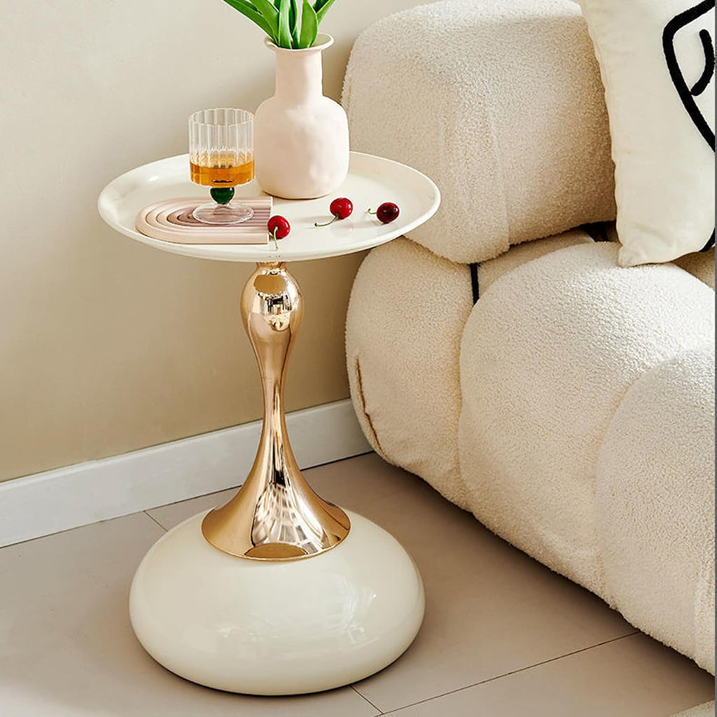 Small Round End Table,Modern Accent Tables,Sofa Tray Side Table,Drink Table for Living Room Bedroom,White