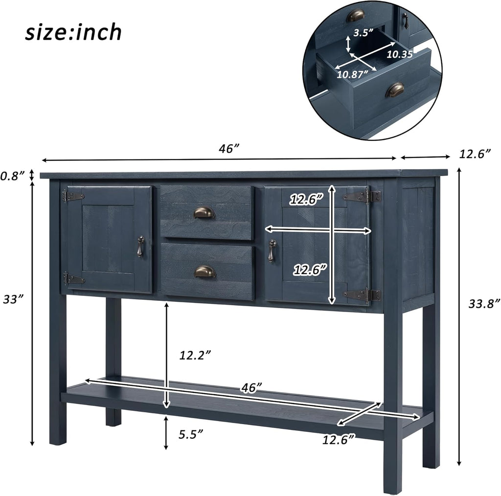 LKTART Solid Wood Farmhouse Console Table,Sofa Table with Storage Drawers and Shelves,Entryway Table for Entry Hallway Foyer Sofa Side Table,EasyAssembled (48" Navy Blue)