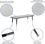 Flash Furniture Emmy 2 Piece 86" Oval Wave Flexible Grey Thermal Laminate Activity Table Set - Standard Height Adjustable Legs | Height Adjustable, Flexible, Durable Construction, Commercial Use