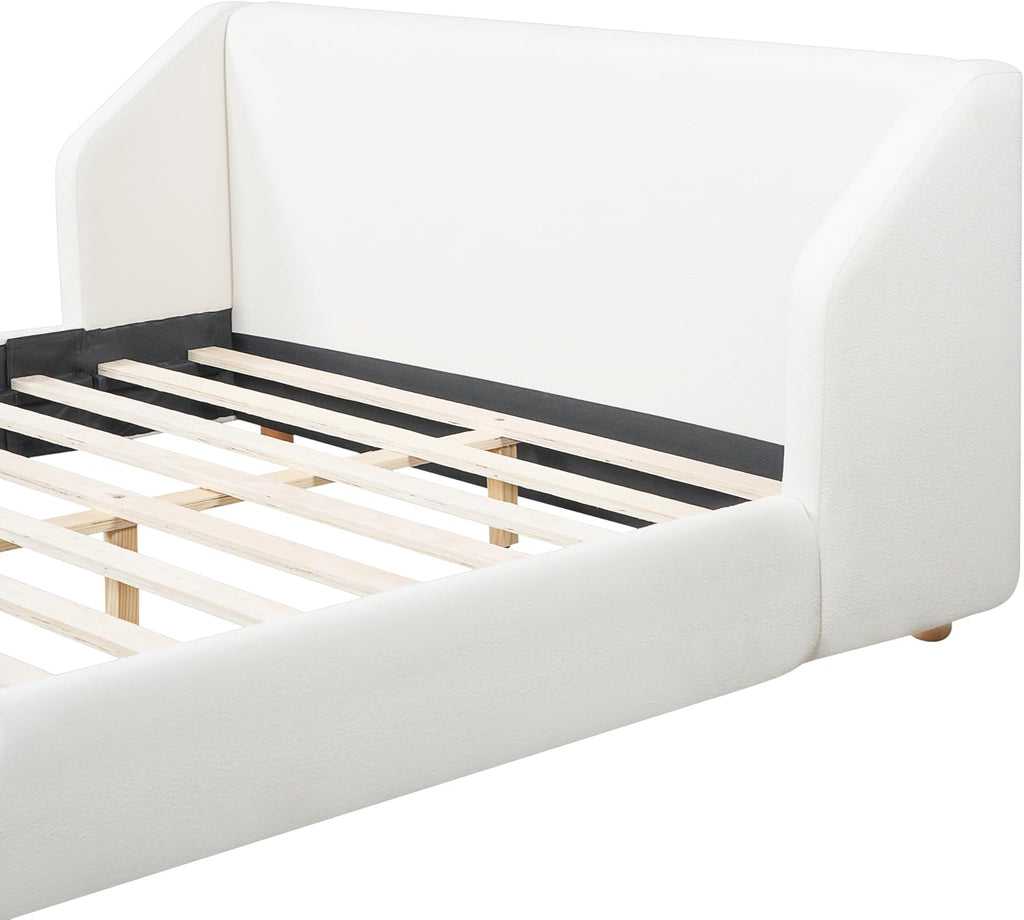 Christopher Knight Home Astry Boucle Upholstered Queen Size Bed Frame with Wingback Headboard, Modern Queen Bed Frame and Headboard, Wooden Slats Support, Easy Assembly, No Box Spring Needed, White