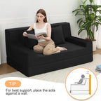 MeMoreCool 59" Couch Bed, Loveseat Futon Sofa, Small Space, Black | 59 in loveseat, opens to a 59 x 71 in bed - 9 in shorter than a queen; corduroy cover, 700 lb