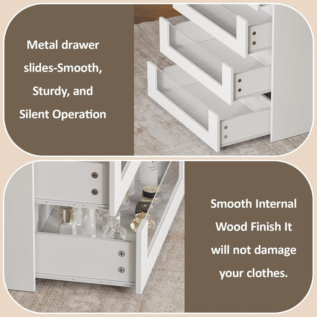 LIVAUVEAD Closet Island with 12 Drawers, Glass Top & Display Shelves, White | Wardrobe Armoire Bedroom Island, White Dresser with Glass Display Shelf, Walk-in Closet Island for Bedroom, Cloakroom
