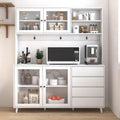 74" Tall Kitchen Pantry Storage Cabinet with Drawers, Microwave Shelf & Hutch, Modern Freestanding Kitchen Cabinets with Countertop & Hook Up, White Buffet Cabinet, (63" W x 15.7" D x 74.8" H)