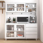74" Tall Kitchen Pantry Storage Cabinet with Drawers, Microwave Shelf & Hutch, Modern Freestanding Kitchen Cabinets with Countertop & Hook Up, White Buffet Cabinet, (63" W x 15.7" D x 74.8" H)