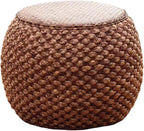 Small Round Ottoman Footrest Stool with Cushion Boho Decorative Accent Seat for Living Room Entryway Footrest Pouf Hand Knitted(32cm/12.5in)