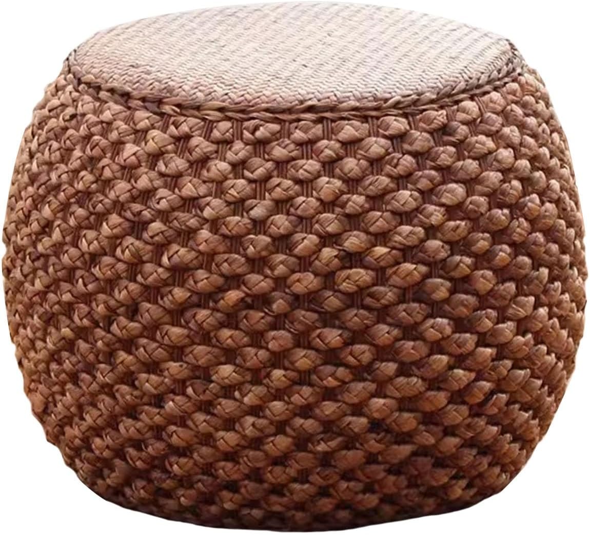 Small Round Ottoman Footrest Stool with Cushion Boho Decorative Accent Seat for Living Room Entryway Footrest Pouf Hand Knitted(32cm/12.5in)