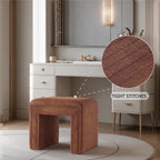 Get Set Style Vanity Stool Chair,Modern Boucle Ottoman Foot Stool with Wooden Legs Sofa Bench Footstool Extra Seat for Vanity,Makeup Room,Living Room,Entryway,Office (Fully Assembled) (Brown)