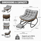 Oversized Rocking Chair with Zero-Gravity Foot Rest & Ottoman, Comfy Lounge Chair for Patio, Porch, Balcony, Indoor Reading Nook, Big Cozy Chaise Chair for Outdoor & Home Use, Grey